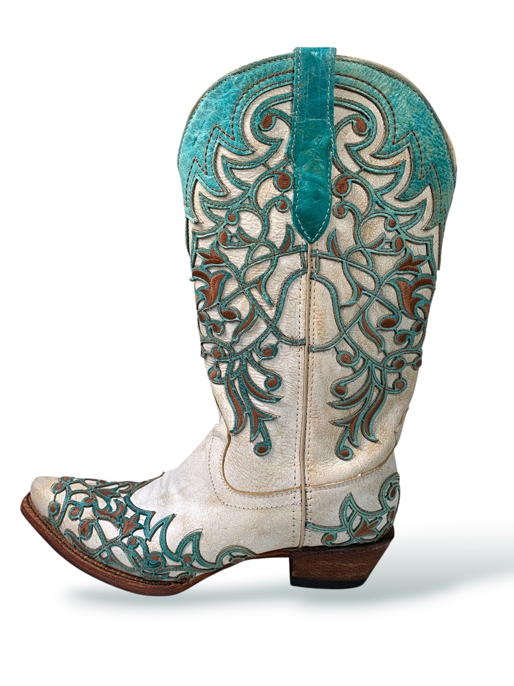 Ferrini IVY White Turquoise Filigree Leather Western Boots 9B